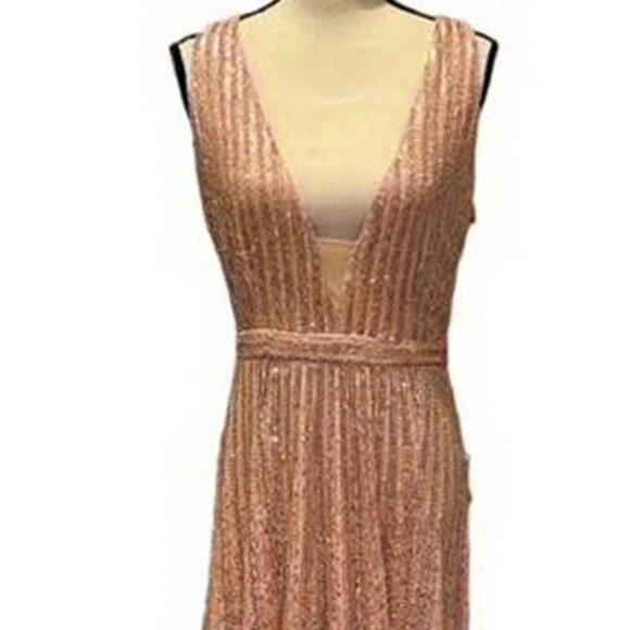 Mac Duggal Salmon Dusty Pink Beaded Sequin Lace Gown - Picture 1 of 4
